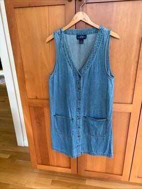 Ty Denim Sleeveless Button-Front Dress - Blue